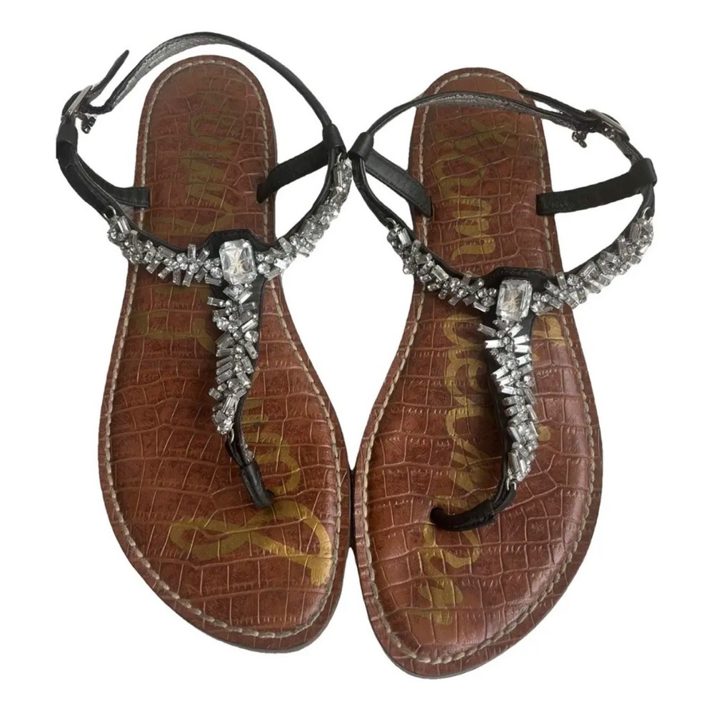 Sam Edelman Georgie Black Rhinestone T-Strap Slingback Thong Sandal